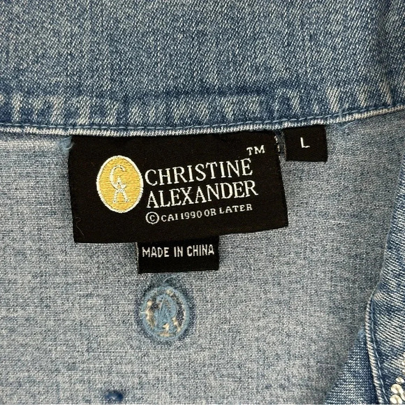 Christine Alexander 1990s Vintage Denim Jacket with Crystal Rhinestone Large - Picture 11 of 16